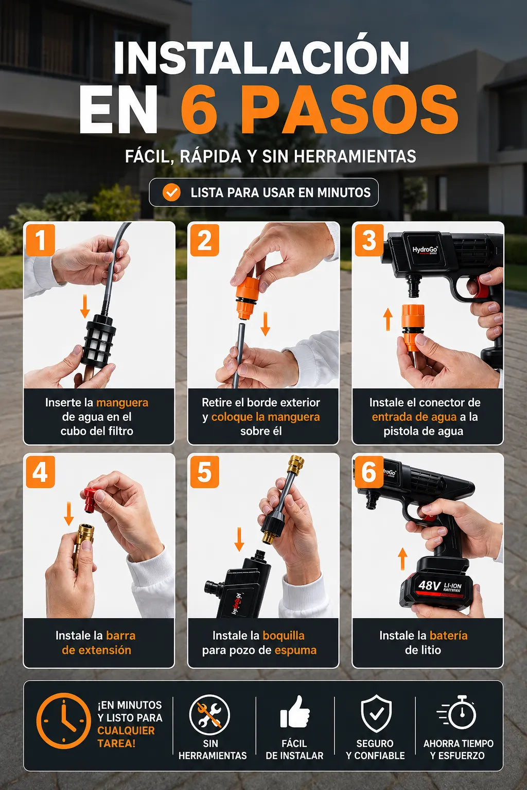 Hidrolavadora inalambrica Usando esta herramienta ahorras hasta 60% de consumo de agua!💧