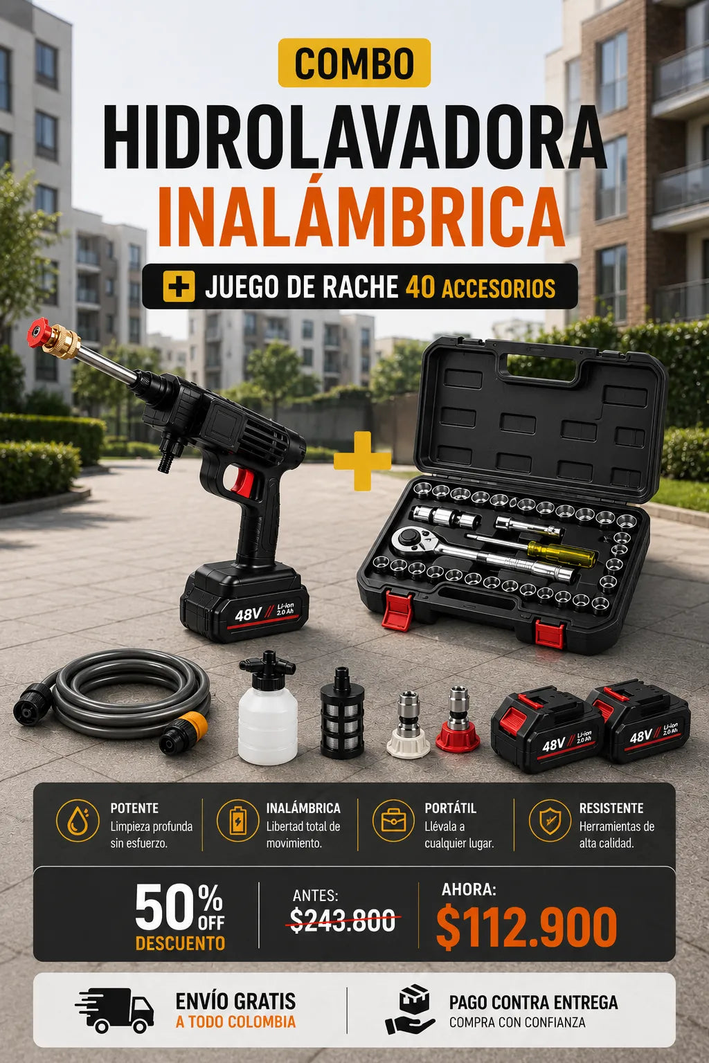 Hidrolavadora 2 Baterias + Rachet 40 PIEZAS