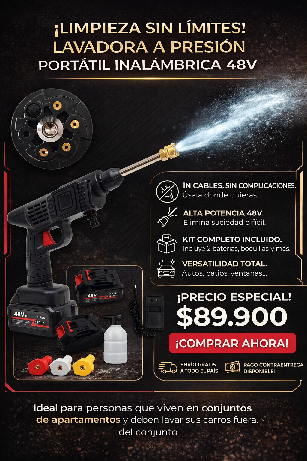 Hidrolavadora Inalámbrica 6 Chorros con 2 Baterias