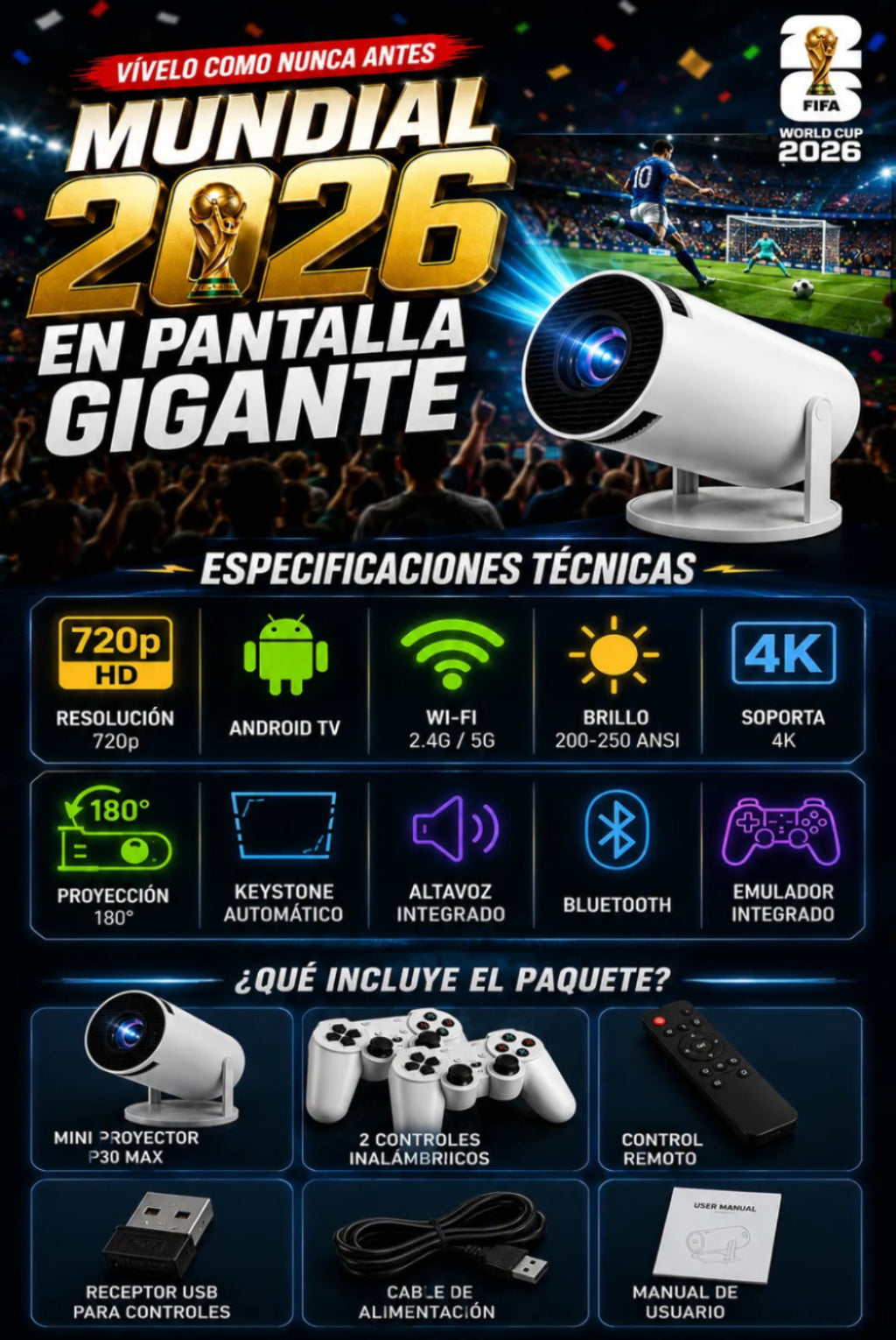 PROYECTOR HY 300 ¡VIVE EL MUNDIAL 2026 COMO SI ESTUVIERAS EN EL ESTADIO! ⚽️🏟️