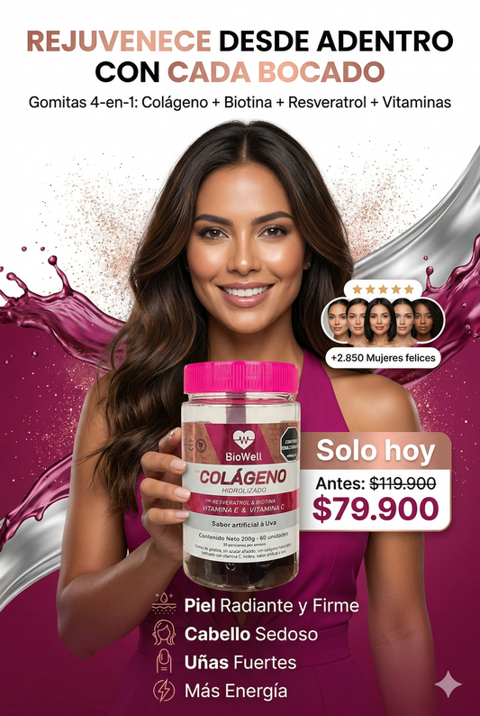 Gomas de colágeno hidrolizado - Biowell + biotina + vitaminas E y C