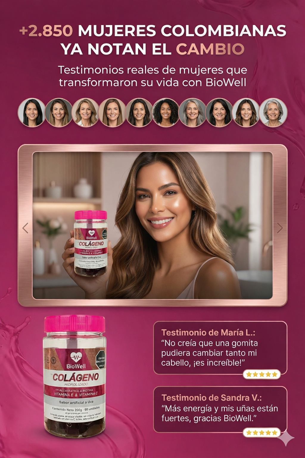 Gomas de colágeno hidrolizado - Biowell + biotina + vitaminas E y C