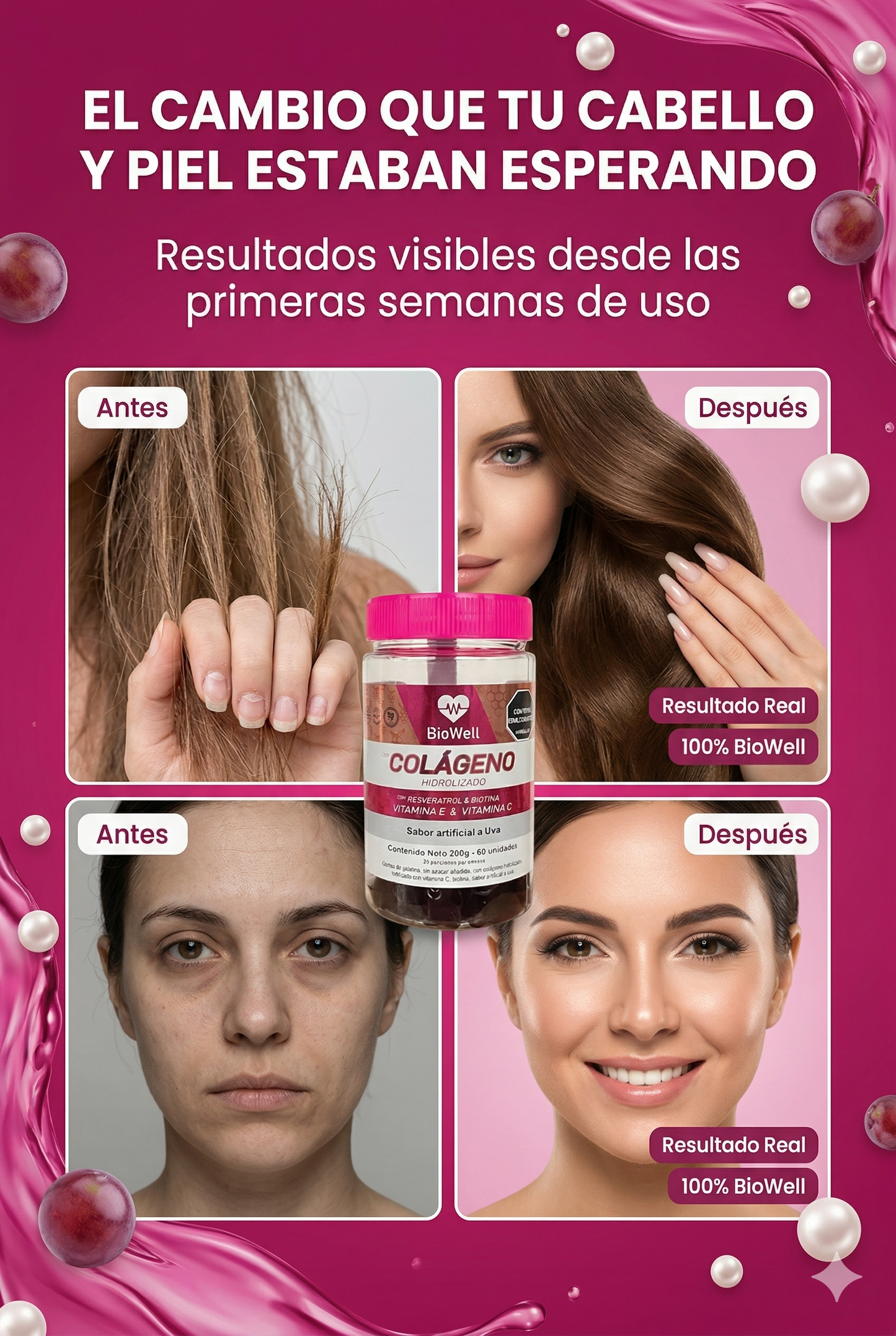 Gomas de colágeno hidrolizado - Biowell + biotina + vitaminas E y C